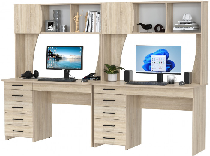 Два стола рабочих 6-0606дубсон Сигма, цвет дуб сонома, ШхГхВ 241х60,5х166 см., НЕ универсальная сборка