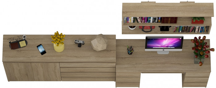 Мори компьютерный стол МС-2 + Комод МК1600.1 + Полка 1200, дуб сонома