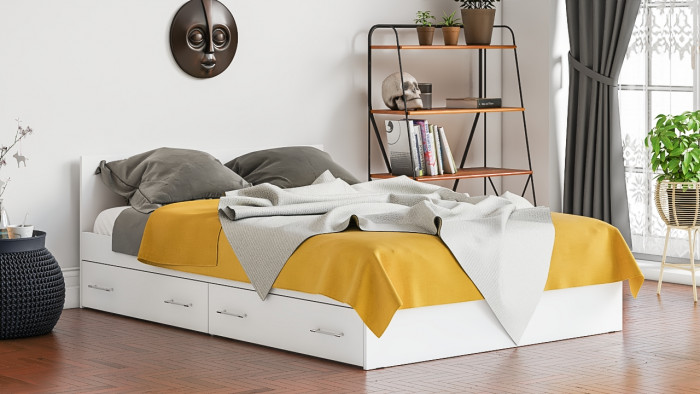 Мори Кровать с ящиками 1400, цвет белый, ШхГхВ 143,5х203,5х70 см., сп.м. 1400х2000 мм., без матраса, основание есть