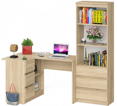 Мори Стол компьютерный МС-16 левый + Стеллаж МСТ600.3, цвет дуб сонома, ШхГхВ 184,8х84,9х179,6 см., выдвижные ящики слева, НЕ универсальная сборка