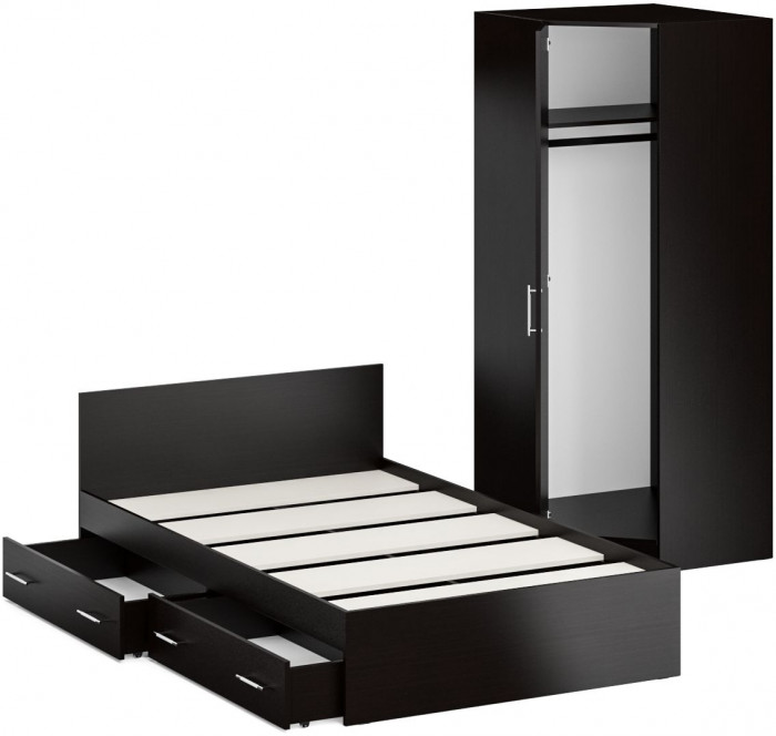 Кровать с ящиками 1200 + угловой шкаф Стандарт, венге