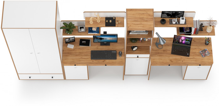 Вуди Компоновка № 31, цвет белый премиум/дуб крафт золотой, ШхГхВ 351х52,7х205 см., универсальная сборка