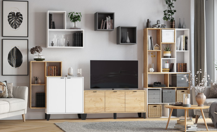 Гира Гостиная, дуб крафт золотой/белый