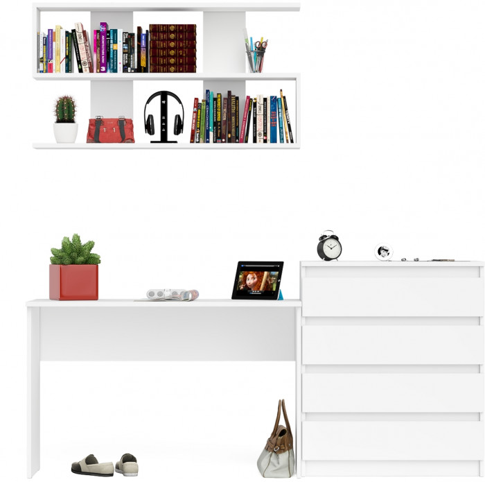 Мори письменный стол МСП1200.1 + Комод МК800.4 + Полка 1200, белый