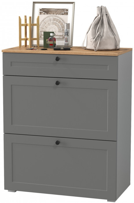 Остин 16.121 Тумба для обуви, серый графит/дуб крафт золотой