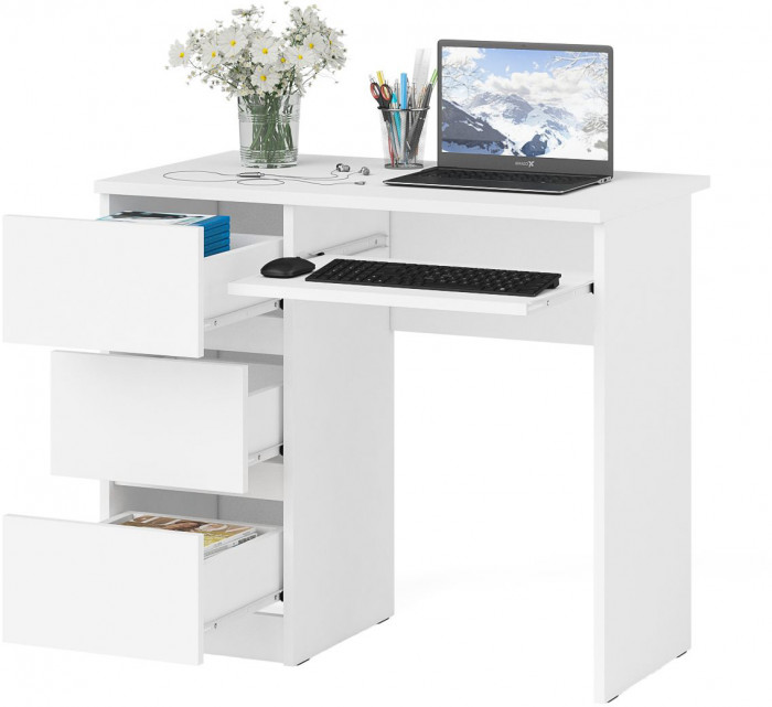 Мори Стол компьютерный МС-6 левый, цвет белый, ШхГхВ 90х50х76,6 см., выдвижные ящики слева, НЕ универсальная сборка
