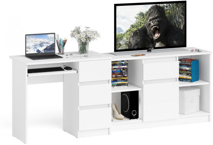Мори Стол компьютерный МС-6 правый + Тумба МТВ1204.1, цвет белый, ШхГхВ 210,4х50х76,6 см., выдвижные ящики справа, НЕ универсальная сборка