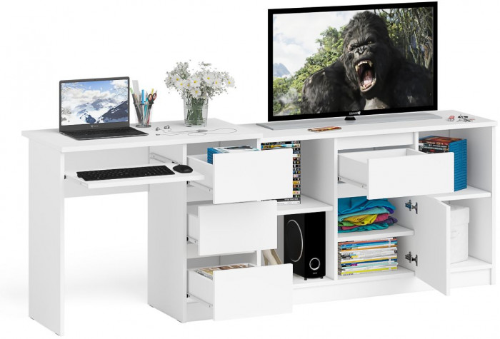 Мори Стол компьютерный МС-6 правый + Тумба МТВ1204.1, цвет белый, ШхГхВ 210,4х50х76,6 см., выдвижные ящики справа, НЕ универсальная сборка