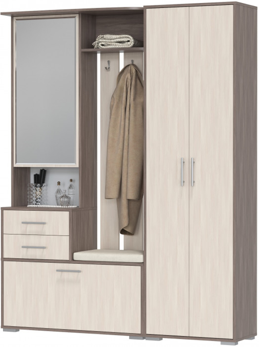 Прихожая 2-3430+2-3431бод.тем/св Домино - Комплект для прихожей, цвет бодега тёмный/бодега светлый, ШхГхВ 160х36х202 см., универсальная сборка