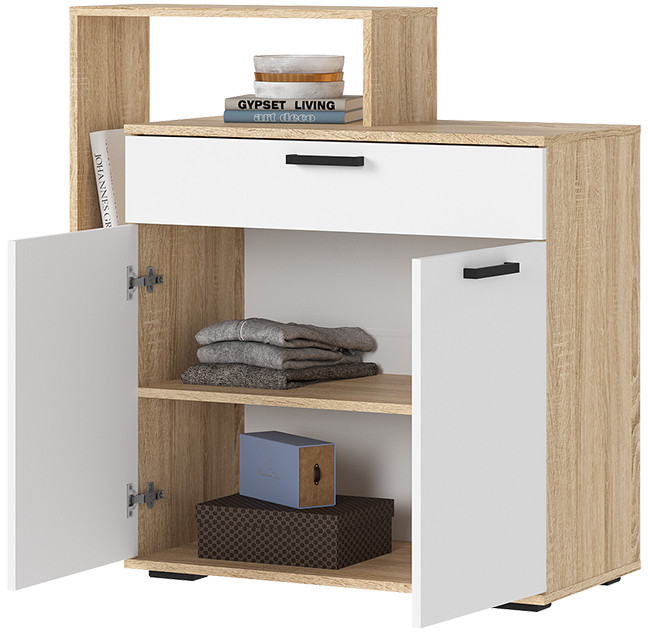 САНСА КМ-01 Комод 1000 Фасад БЕЛЫЙ/Корпус ДУБ СОНОМА