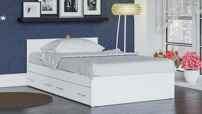 Мори Кровать с ящиками 1200, белый