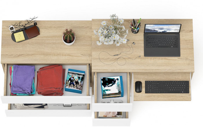 Мори компьютерный стол МС-6 левый + Комод МК800.1, дуб сонома/белый