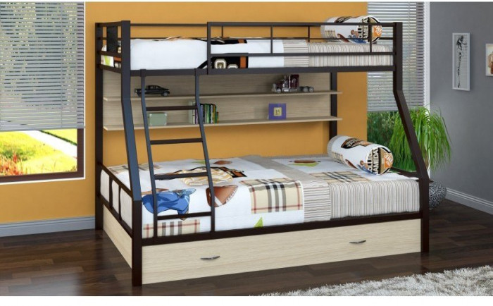 Двухъярусная кровать Гранада-1ПЯ, коричневая / Дуб (Дуб молочный, Слоновая кость)