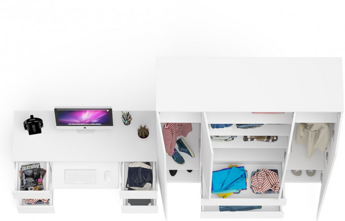 Мори Стол компьютерный МС-2 + Шкаф МШ1600.1, цвет белый, ШхГхВ 295,8х50,4х209,6 см., универсальная сборка