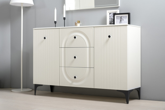 Валенсия Гостиная № 112, цвет ЛДСП белый шагрень/МДФ белый шагрень, ШхГхВ 301,4х38,4х225,2 см., универсальная сборка