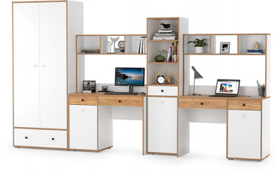 Вуди Компоновка № 32, цвет белый премиум/дуб крафт золотой, ШхГхВ 351х52,7х205 см., универсальная сборка