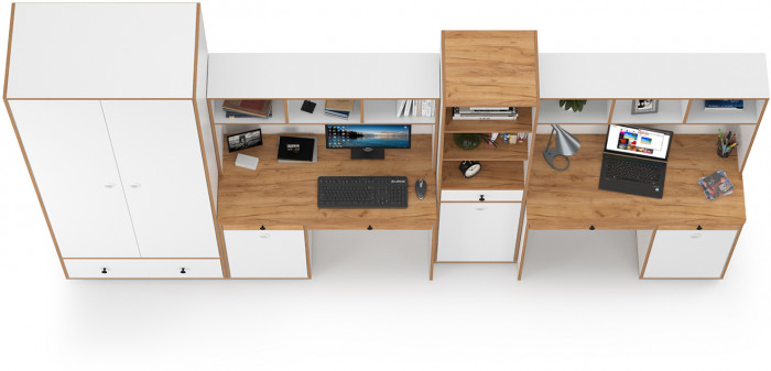 Вуди Компоновка № 32, цвет белый премиум/дуб крафт золотой, ШхГхВ 351х52,7х205 см., универсальная сборка