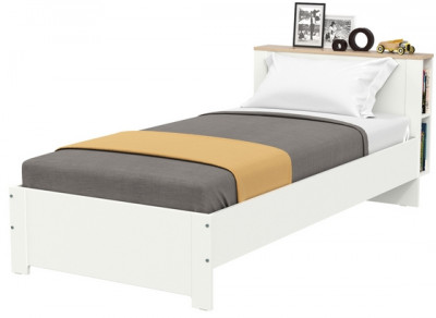 Джастин 11.54 Кровать, цвет белый шагрень/дуб белый эксклюзив, ШхГхВ 94,2х208,1х75,3 см, 900х1900, б/м, осн. есть, матрас до 150 мм, макс. нагр. 80 кг