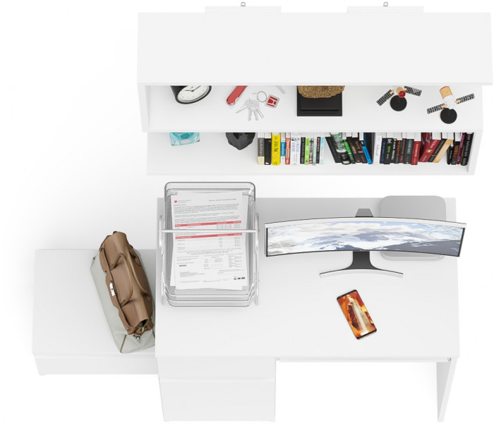 Мори компьютерный стол МС-1 левый + Тумба ТМП400.1 + Полка 900, белый