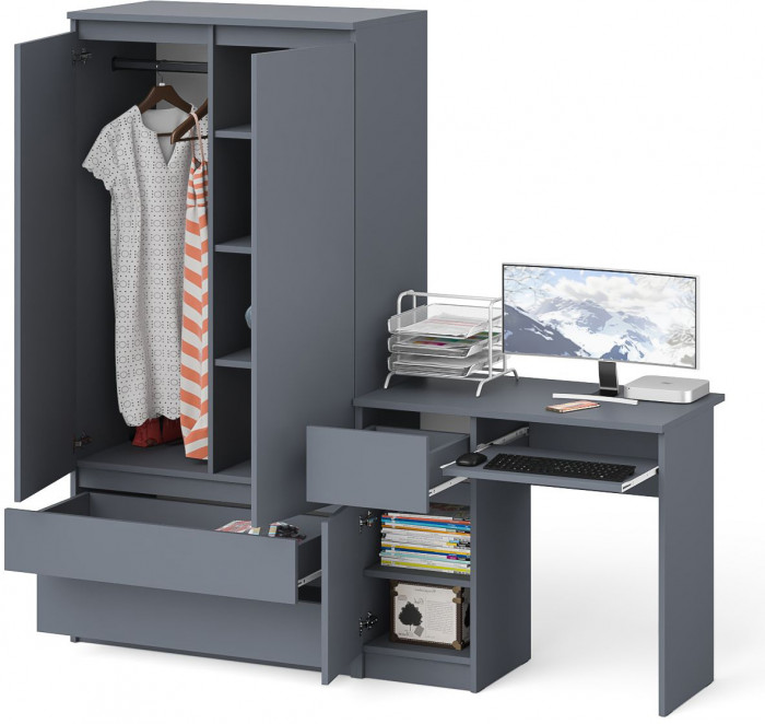 Мори Стол компьютерный МС-1 левый + Шкаф МШ900.1, цвет графит, ШхГхВ 180,4х50,4х179,6 см., выдвижной ящик слева, НЕ универсальная сборка