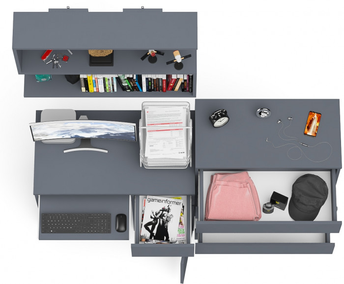 Мори Стол компьютерный МС-1 правый + Комод МК800.4 + Полка 900, цвет графит, ШхГхВ 170,4х50х209,6 см., НЕ универсальная сборка