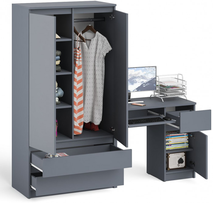 Мори Стол компьютерный МС-1 правый + Шкаф МШ900.1, цвет графит, ШхГхВ 180,4х50,4х179,6 см., выдвижной ящик справа, НЕ универсальная сборка
