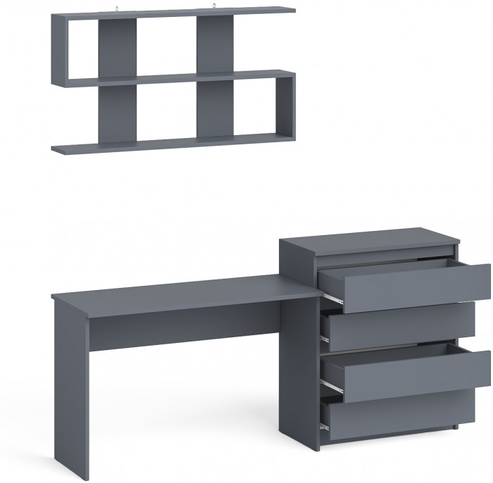 Мори письменный стол МСП1200.1 + Комод МК800.4 + Полка 1200, графит