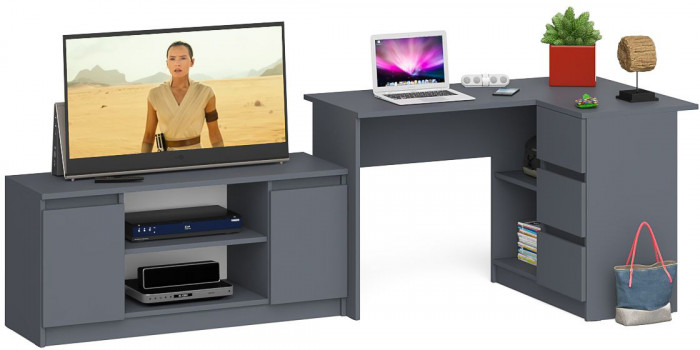 Мори Стол компьютерный МС-16 правый + Тумба МТВ1200.1, цвет графит, ШхГхВ 244,8х84,9х76,6 см., выдвижные ящики справа, НЕ универсальная сборка