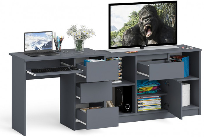 Мори Стол компьютерный МС-6 правый + Тумба МТВ1204.1, цвет графит, ШхГхВ 210,4х50х76,6 см., выдвижные ящики справа, НЕ универсальная сборка