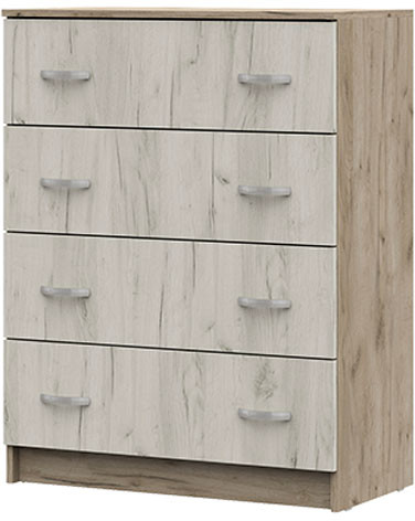 КМ 554 Бася ЛДСП комод 4 ящ. дуб крафт серый/дуб крафт белый