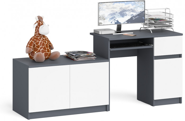Мори Стол компьютерный МС-1 правый + Тумба МА900.1, цвет графит/белый, ШхГхВ 180,4х50,4х76,6 см., выдвижной ящик справа, НЕ универсальная сборка