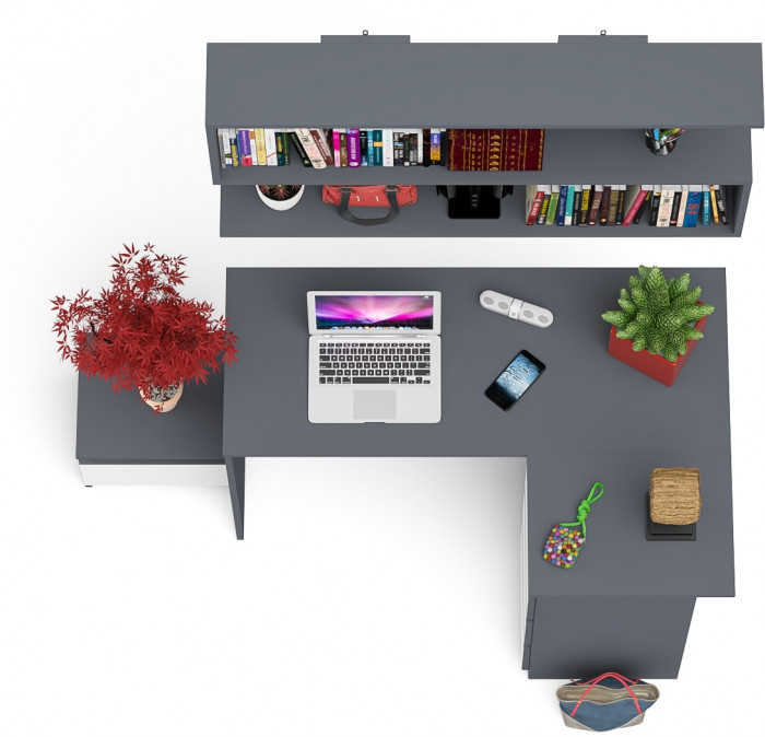 Мори Стол компьютерный МС-16 правый + Тумба ТМП400.1 + Полка 1200, цвет графит/белый, ШхГхВ 164,8х84,9х209,6 см., НЕ универсальная сборка