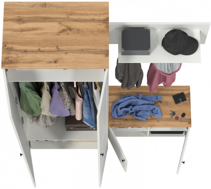 Остин Прихожая 19, цвет белый шагрень/дуб крафт золотой, ШхГхВ 160х54,3х229,6 см., универсальная сборка