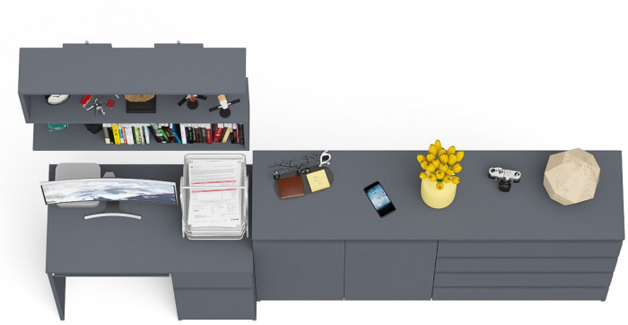 Мори компьютерный стол МС-1 правый + Комод МК1600.1 + Полка 900, графит