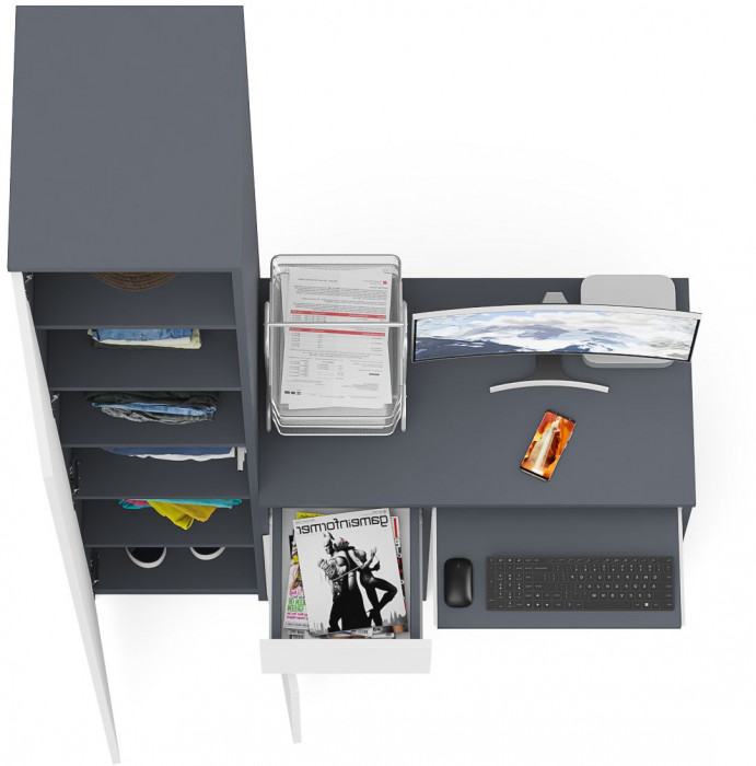 Мори Стол компьютерный МС-1 левый + Пенал МШ400.1, цвет графит/белый, ШхГхВ 130,4х50,4х209,6 см., выдвижной ящик слева, НЕ универсальная сборка