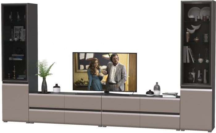 Сидней Комплектация № 130, цвет корпус: антрацит/фасады: МДФ веллюто капучино, ШхГхВ 359,8х41,3х205,2 см., универсальня сборка