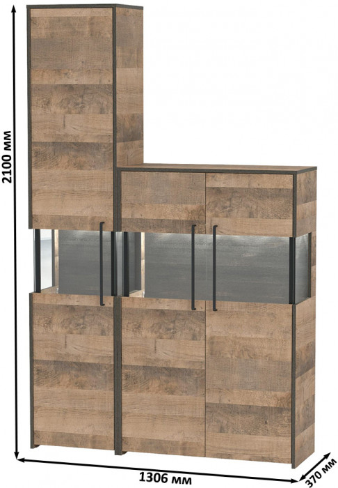 Трувор 13.205 Шкаф-пенал с витриной + 13.306 Комод с витриной, дуб гранж песочный/интра