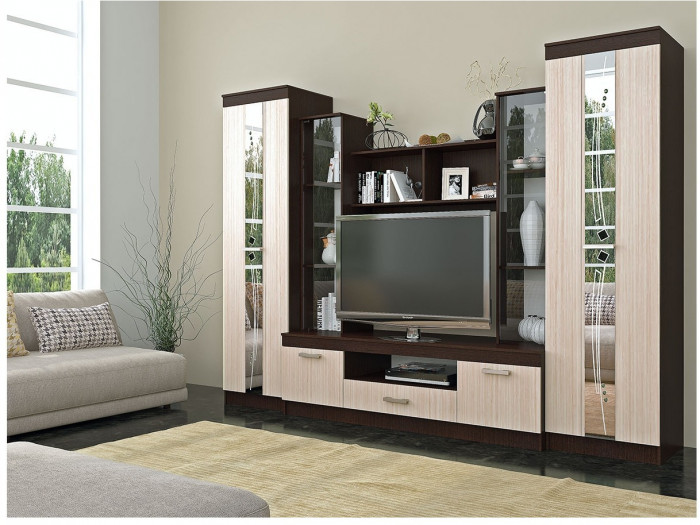 Гостиная Атлантида 2 ЛДСП (Ясень шимо темный / светлый)