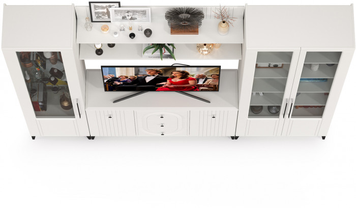 Валенсия Гостиная № 099, ЛДСП белый шагрень/МДФ белый шагрень