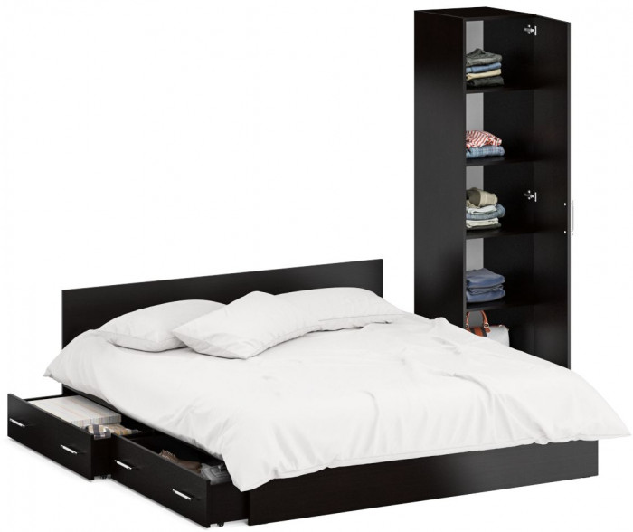 Кровать с ящиками 1800 + Пенал Стандарт, венге