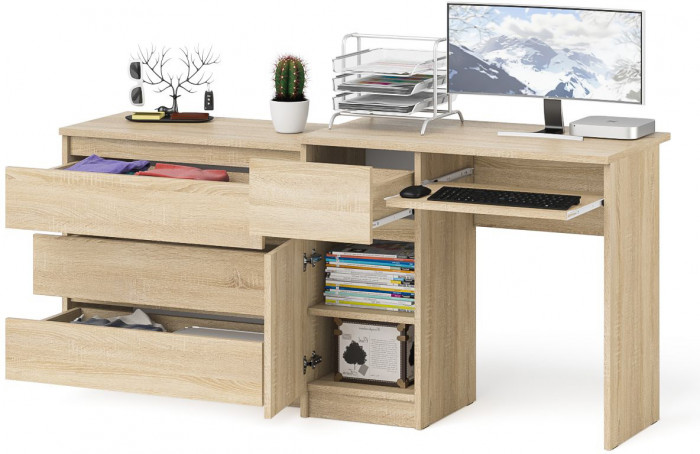 Мори Стол компьютерный МС-1 левый + Комод МК800.1, цвет дуб сонома, ШхГхВ 170,4х50х76,6 см., выдвижной ящик слева, НЕ универсальная сборка