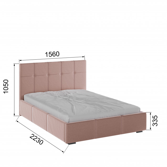 Рио Кровать интерьерная 140 пыльная роза квадрат, ортопед