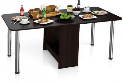 Стол-книжка обеденный МД-СО-04, цвет венге/ножки хром, ШхГхВ 170х90х74 см., 34х90х74 см. сложенный (Мебельный Двор)