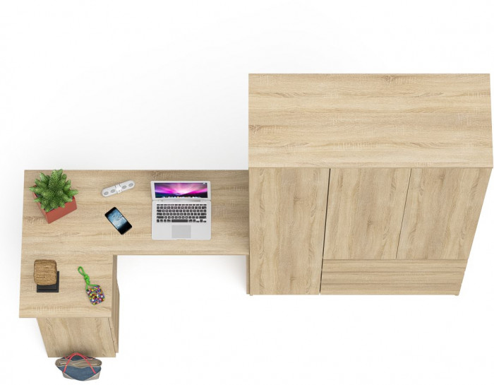 Мори Стол компьютерный МС-16 левый + Шкаф МШ1200.1, цвет дуб сонома, ШхГхВ 244,8х84,9х209,6 см., выдвижные ящики слева, НЕ универсальная сборка