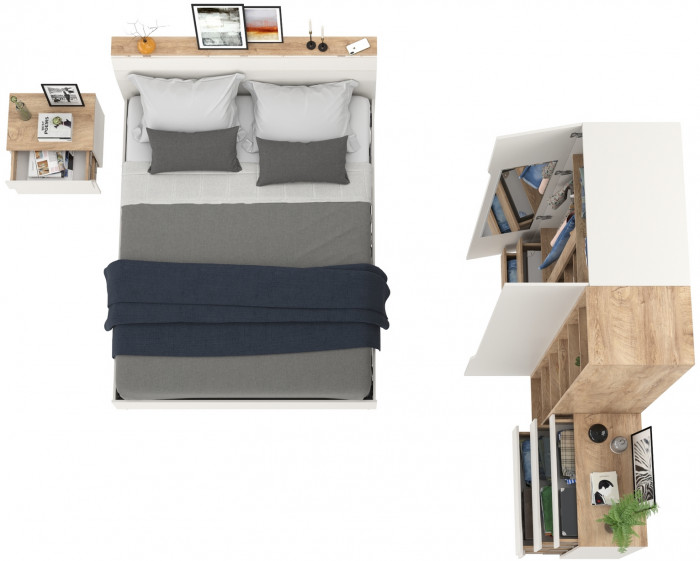 Муссон Спальня № 14, цвет белый/дуб эндгрейн элегантный, ортопед, сп. м. 1600х2000 мм., б/м