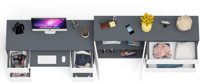 Мори компьютерный стол МС-2 + Комод МК1600.1, графит/белый