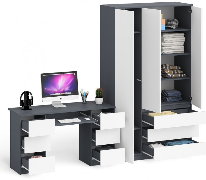 Мори компьютерный стол МС-2 + Шкаф МШ1200.1, графит/белый