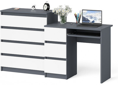 Мори компьютерный стол МС-6 левый + Комод МК800.4, графит/белый