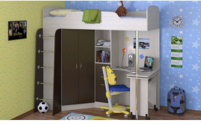 Детская кровать-чердак Теремок-1, Дуб молочный / Венге