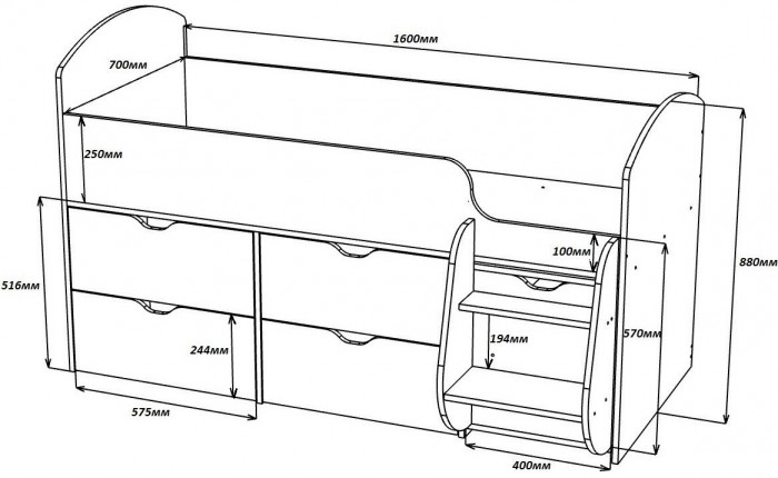 Кровать-чердак Малыш 7 (Дуб молочный/Ирис)